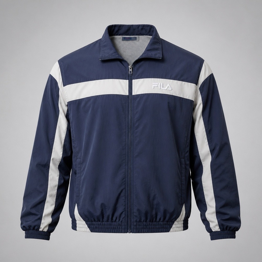 Fila Mens Track Jacket Navy Blue White Stripe Full Zip Mesh Lined XL